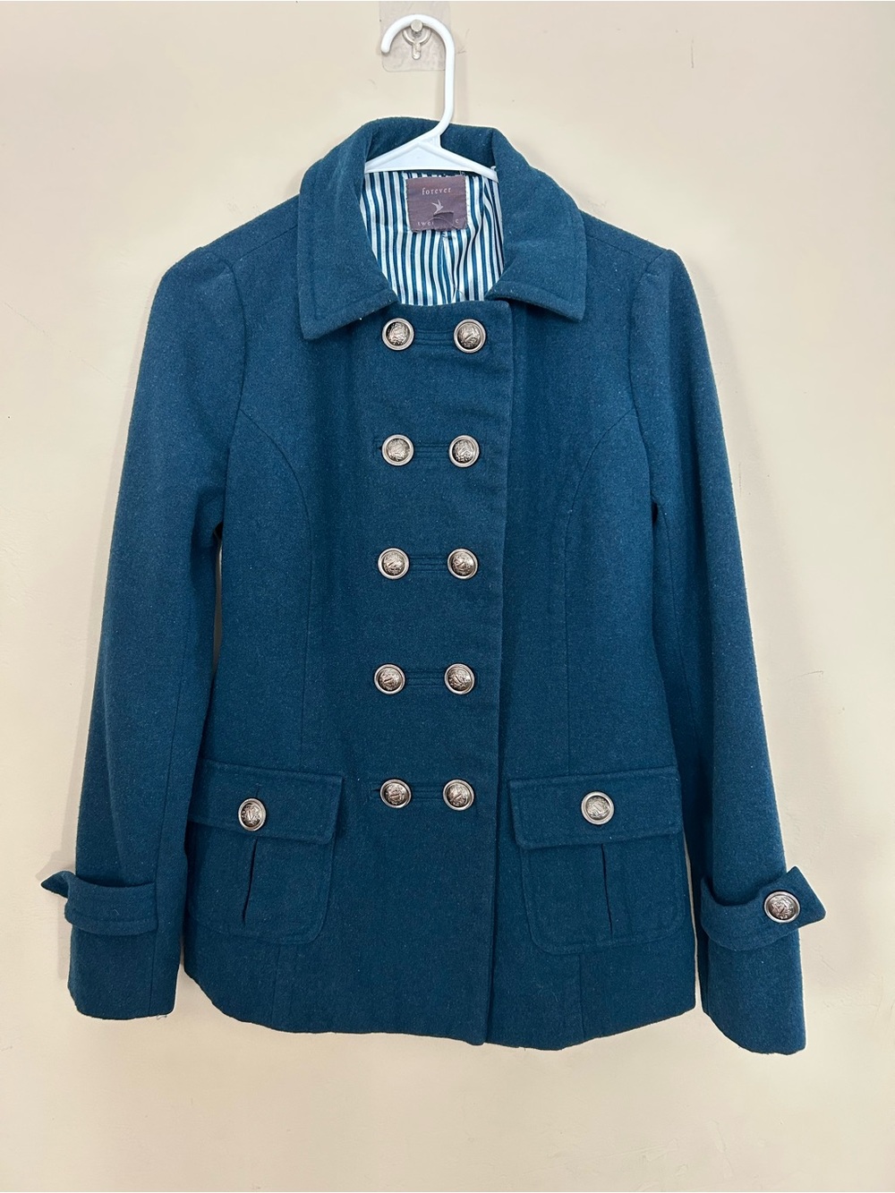 Forever 21 Teal Napoleonic Military Peacoat